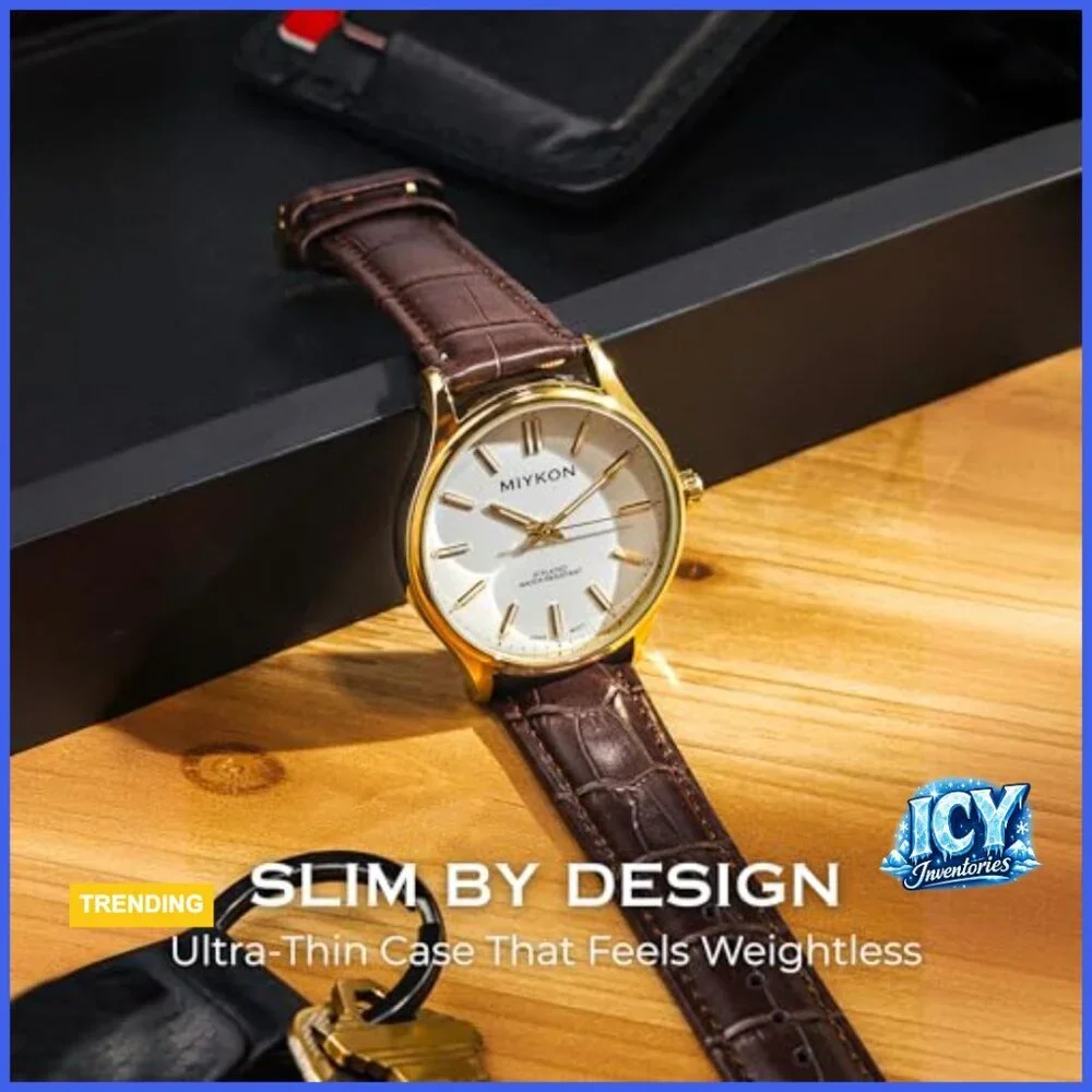 Ultra-Thin Analog Dress Watch with Genuine Leather Strap